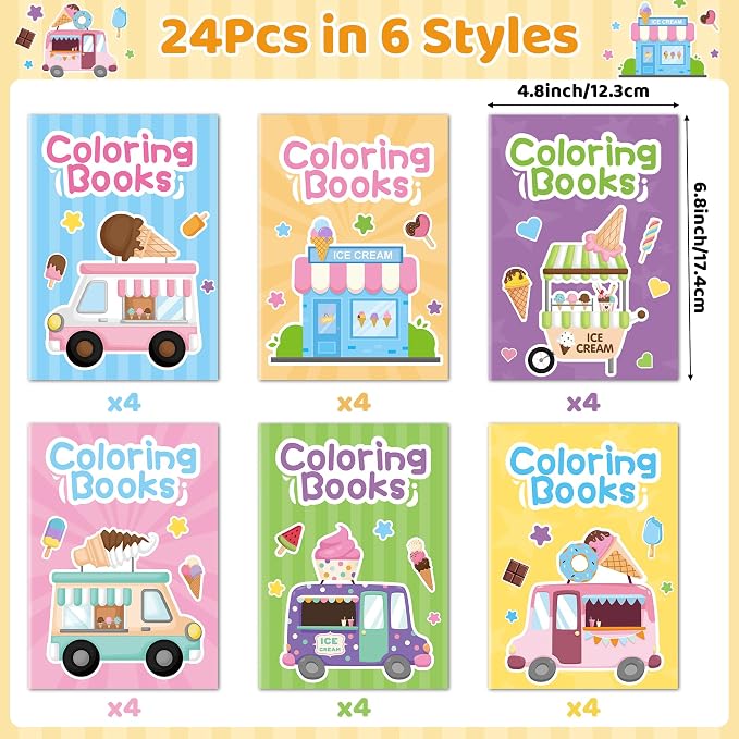 Dvbonike 24Pcs Ice Cream Truck Coloring Books - Summer Ice Cream Cone DIY Color-in Pages Booklet Bulk Drawing Frozen Dessert Holiday Party Favor Supplies for School Classroom Rewards Artwork Gift