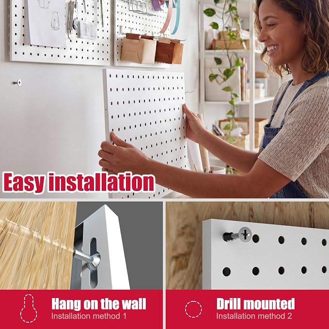 Spampur 4 Pack Peg Board Organizer, Includes Metal PegBoard and Accessories | 16"x12" White Pegboard Panels with 50 Pcs Hooks and Baskets, Wall Organizer for Office, Craft Room, Garage, Sewing Room