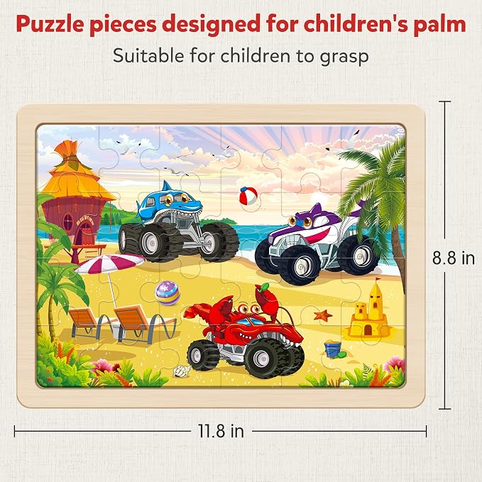 SYNARRY Large Wooden Monster Truck Puzzles for Kids Ages 4-6, Kids Gifts | Monster Truck Puzzles for Kids Ages 3-5, Birthday Gifts for Boys & Girls, Educational Monster Truck Toys, Screen-Free Play