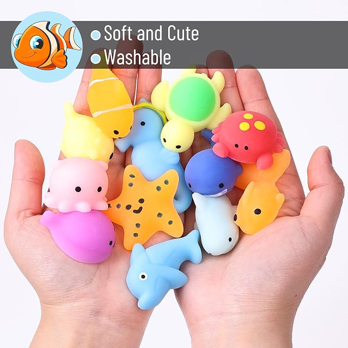 Mr. Pen- Sea Creature Squishy Toys, 12 Pack | Washable Twistable Stretchy Squishies, Soft Stress Relief Sensory Toys for Squeezing, Kids’ Gifts