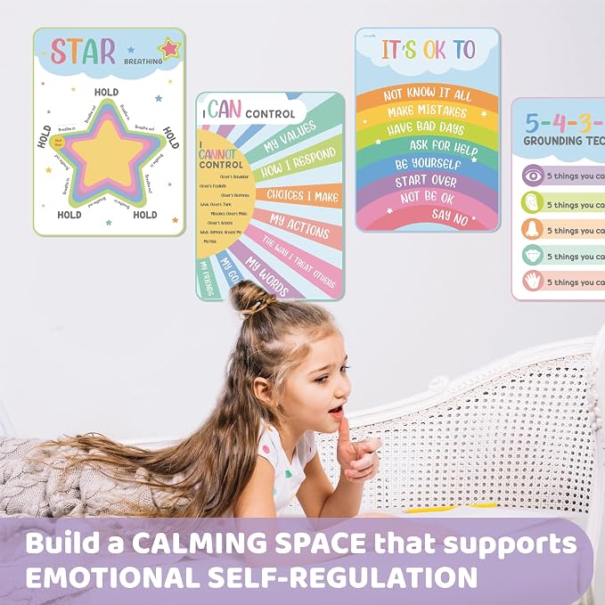 Jackinthebox 12 Calming Corner Posters and charts for Kids Classroom Decor | Trendy Arts Kit, 5th Grade, Middle Teen Girls, Journal Gifts, STEM Learning, Educational Wall Display Set, Ages 10-14, Modern
