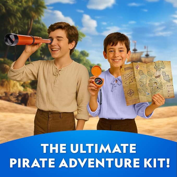 National Geographic Pirate Telescope Adventure Activity Kit for Kids | Treasure Hunt Map, Pirate Hat and Map, Spyglass, Compass, Replica Doubloon and Pyrite, Imaginative Play, Birthday Gift