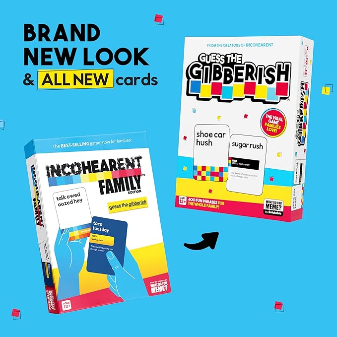 Guess The Gibberish Card Game for Families by Relatable, From The Creators of Incohereant, Fun Kids Games for Kids 12+, Game Night With Friends, Includes 400 Cards, Instructions, and 1 Sand Timer