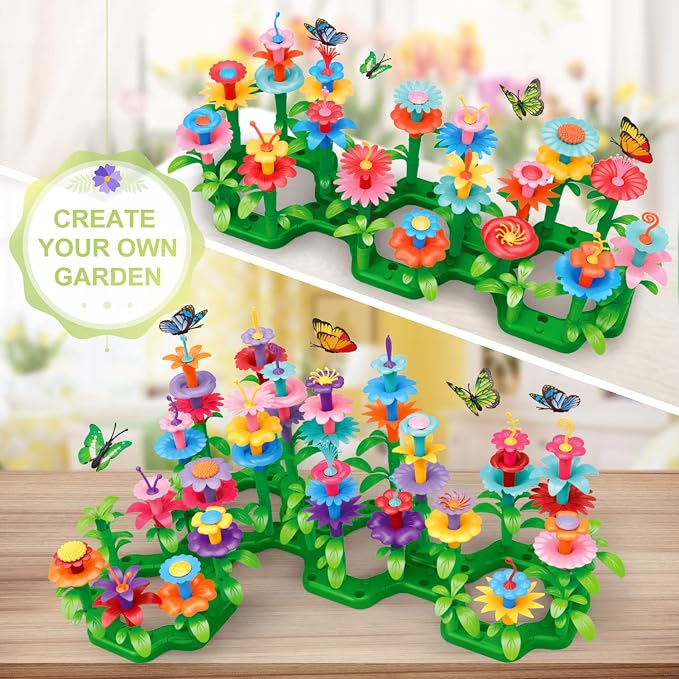 SpringFlower Flower Garden Building Toys, for Girls 3 4 5 6 7 Years Old | Flower Garden Building Kit with Storage case,Educational STEM Toy and Preschool Play Set for Toddlers,Gifts For Girls,148pcs