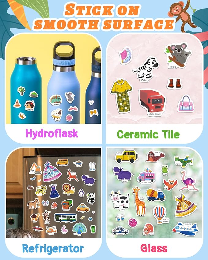 Benresive Reusable Sticker Book for Toddlers, Stickers for Kids, Travel Toy | Toddler Toys, Boys Girls Birthday Gifts, Airplane & Road Trip Essentials Kids, No Mess Waterproof Toddler Crafts Activities