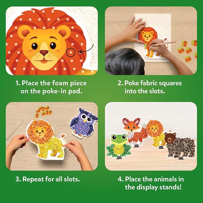 Skillmatics Poke-in Art – Animals, Wood Craft Kit, Gift for Boys & Girls | DIY Mess-Free Fun, Lion, Bear, Fox, Fine Motor Skills, Screen-Free, Travel Activity, Ages 4, 5, 6, 7, 8, 9