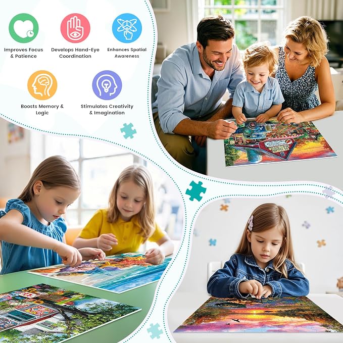 4-Pack 100 Piece Puzzles for Kids Ages 6-8 8-10 - Large Piece Puzzles for Dementia Seniors - Farm Countryside Jigsaw Puzzles for Adults & Kids Ages 4-6, Learning Educational Toys Gifts for Boys Girls
