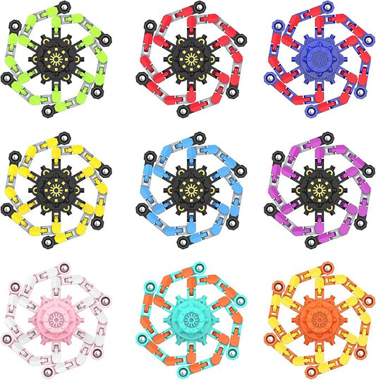 9PCS Transformable Fidget Spinner,Funny Stress Relief Sensory Fidget Toys | Deformable Chain DIY Robot Fingertip Gyros Toy Halloween Party Favors Stocking Stuffers Prizes for Kids Classroom