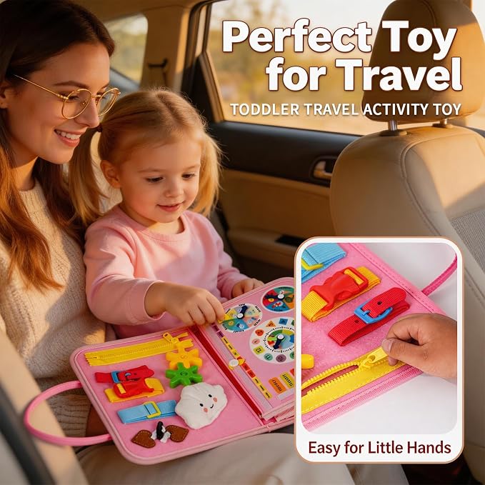 Montessori Busy Board for Toddlers – Sensory Busy Book with Buckles, Zippers, Letters, Animals, Toddler Activities – Fine Motor Skills Development Learning for Boys Girls Travel Activity