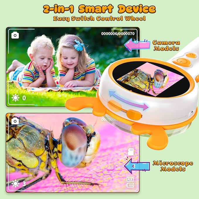 Kids Microscope Orange Deer - Digital Handheld STEM Kit & 1080P Camera (600x Zoom) - Portable Science Toy for Outdoor Camping & Backyard Fun - Gift for Boys & Girls Age 5-12