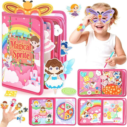 22 in 1 Busy Book for Toddlers 1-3, Sprite Montessori Toys for 1 Year Old with Fishing Game, Soft Sensory Toddler Busy Board, Airplane Travel Toys, Birthday Gifts for 1 2 Year 18 month Old Girl
