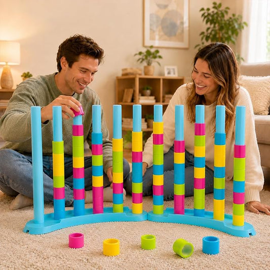 BBnote 2 Pack Giant Color Matching Challenge Game, Fast Pattern Match Ring Stacking Puzzle Stack Games, Family Board Game for Kids & Adults, Birthday Easter Christmas Party Gifts for Boy & Girl