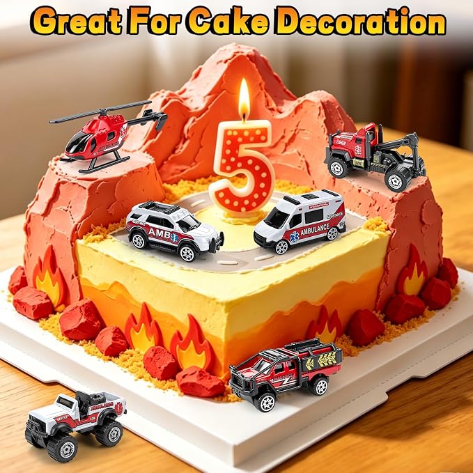 6 Pack Diecast Ambulance Toy, Mini Alloy City Rescue Emergency Vehicle Toys Playset Helicopter Toy Trucks for Boys Age 4-7 8 9 Years Old, Car Toys for Kids Toddlers Party Favors & Birthday Gift | Ambulance Vehicle Playset with Helicopter, Emergency Car...