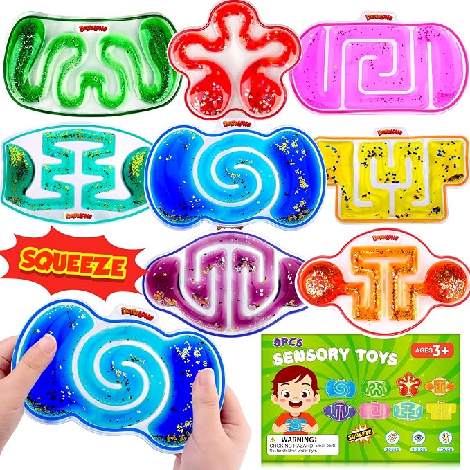 Squishy Sensory Toys for Kids - 8 Pack Fidget Toy Sensory Maze for Autism | Fun Fidgets for Student Classroom, Goodie Bags Stuffers