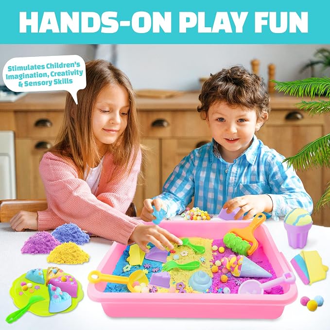 Sensory Bin - Baking & Ice Cream Making Set with 3.3lb Play Sand Kit, Waffle Cake Molds and Sand Tools, Ice Cream Toy Shop, Gifts for Girls & Boys | 3.3lb Play Sand, Waffle Cake Molds, Ice Cream Shop Playset, Creative Baking Toy, Fine Motor Skills, Gif...