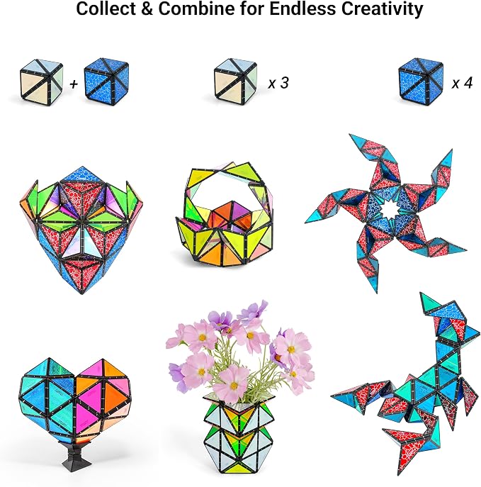 TOSY Magnet Pyramid Glow - 1 Cube Transforms into 1 Billion Shapes, 12 Pieces, 243 Rare Earth Magnets, Glowing, Holographic Design Magnet Tiles Creative Puzzle STEM/STEAM Toy