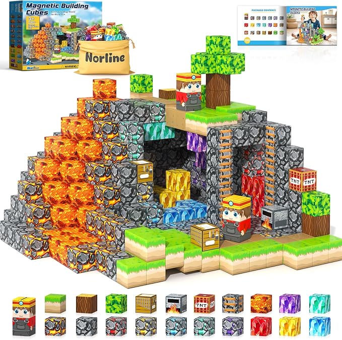 100PCS Magnetic Blocks Building Toys STEM Learning Magnet blocks(0.8") | Magnetic Toys for Kids Age 3-5 4-8 5-7 8-12, Gem Cave Mine Magnet World Craft, Birthday Gifts for for 3+ Years Old Boys Girls