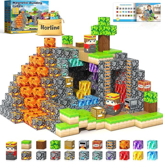 100PCS Magnetic Blocks Building Toys STEM Learning Magnet blocks(0.8") | Magnetic Toys for Kids Age 3-5 4-8 5-7 8-12, Gem Cave Mine Magnet World Craft, Birthday Gifts for for 3+ Years Old Boys Girls