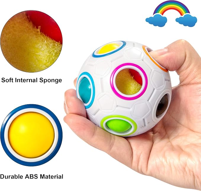 Magic Rainbow Puzzle Ball, Fidget Ball Puzzle Brain Teaser Fidget Toy for Boys & Girls- Birthday Party Easter Valentines Christmas Stocking Stuffers for Kids Teen & Adults(White)