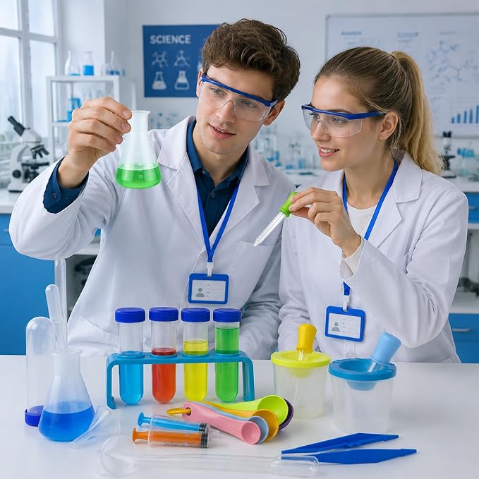 43PCS Science Lab Kit 2Sets Plastic Experiments Beakers and Test Tubes Set | Science Experiments for 6-8 Junior Chemistry Set for Girls and Boys Classroom or Home Use for Students Learning
