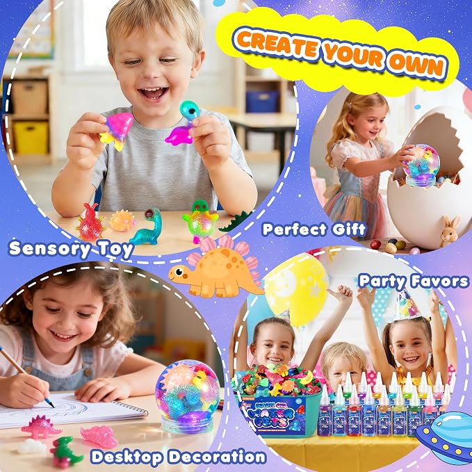 URMYWO Magic Water Elf Toy Kit, 36 Gels & 24 Molds, Squishy Maker for Kids | Aqua Fairy Water Gel Kit with Sparkling, Glow, Bling Gels, Make Your Own Squishies, Dinosaurs Space Molds for DIY Water Pets