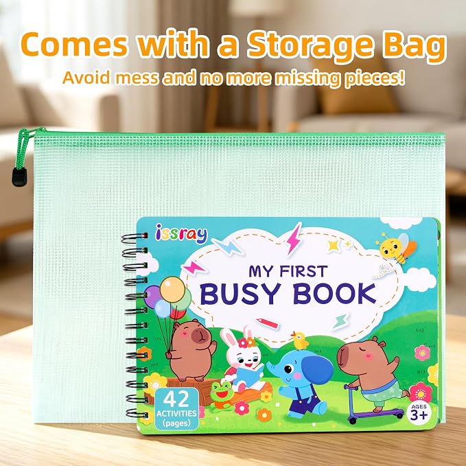 Busy Book for Toddlers 3-5, Montessori Preschool Learning Activities | Toddler Quiet Reusable Sticker Activity Book, Autism Sensory Travel Toys , Educational Gift for Boys Girls Kids (42 Pages)
