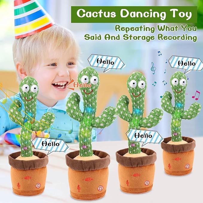 Dancing Talking Cactus Toy for Baby Boys Girls Toys, Adjustable Volume Dancing Cactus Toy Singing Mimicking Recording Repeating What You Say with LED English Sing Talking 15 Second Voice Recorder | Adjustable Volume, Mimicking Recording Repeating What ...