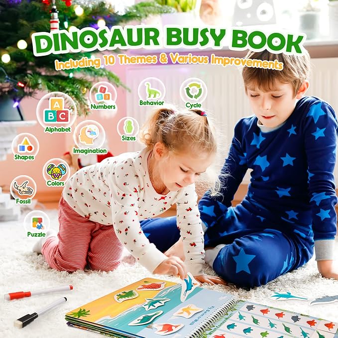 MDINGTD Dinosaur Toys for Kids 3-5, My Preschool Busy Book Montessori Toys for 3 4 5 6 7 Year Old Boys Girls Preschool Learning Homeschool Activities Birthday Gifts for Kids Ages 2-4 5-7