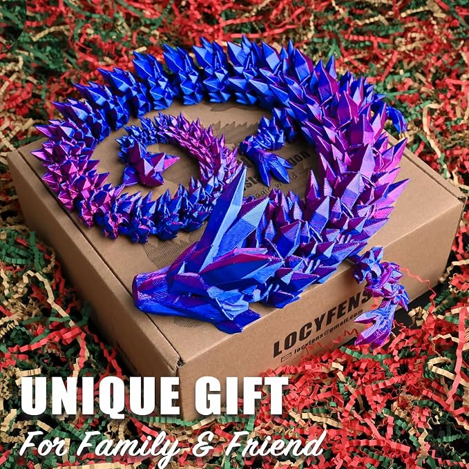 30 Inch Large 3D Printed Dragon 76cm Long Fidget Toy Gift Decor | Flexible Giant Articulated Dragon Toy, Home Desk Decoration, Birthdays Christmas Gift for Kids Boys Girls Adults, Red Blue
