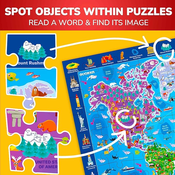 100 Piece Puzzles for Kids Ages 6-8 - 3 Jigsaw Kids Puzzles Ages 4-6 | Learning United States, World Map, Space - Toddlers Puzzles for Ages 5-8 - Kids Puzzles Ages 8-10-12 Year Old Educational