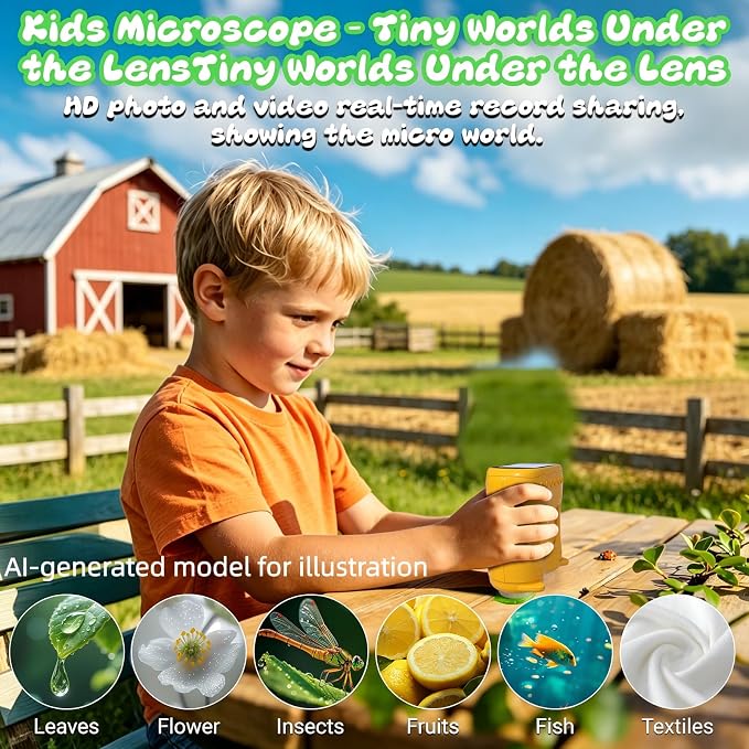 Handheld Microscope for Kids, 2 in 1 1000X Pocket Digital Microscope & 10X Telescope for Kids - Science Kits STEM Toys - Gifts for Boys Girls Ages 3 4 5 6 7 8 9 10 11 12 (Orange)