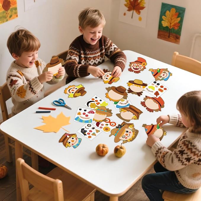 Haooryx DIY Fall Scarecrow Magnet Craft Kit - 30 Set Make Your Own Scarecrow Decoration Autumn Sticker Craft for Kid School Activity Class Art Project Home Refrigerator Class Bulletin Board Decoration