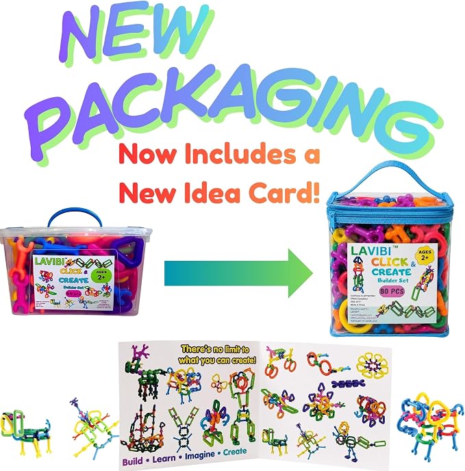 Click & Create Builder Set (80 pcs) - STEM Educational Interlocking Building Blocks for Kids Ages 2-7, Creative Construction Toy for Boys & Girls, Colorful Fine Motor Skills Toy