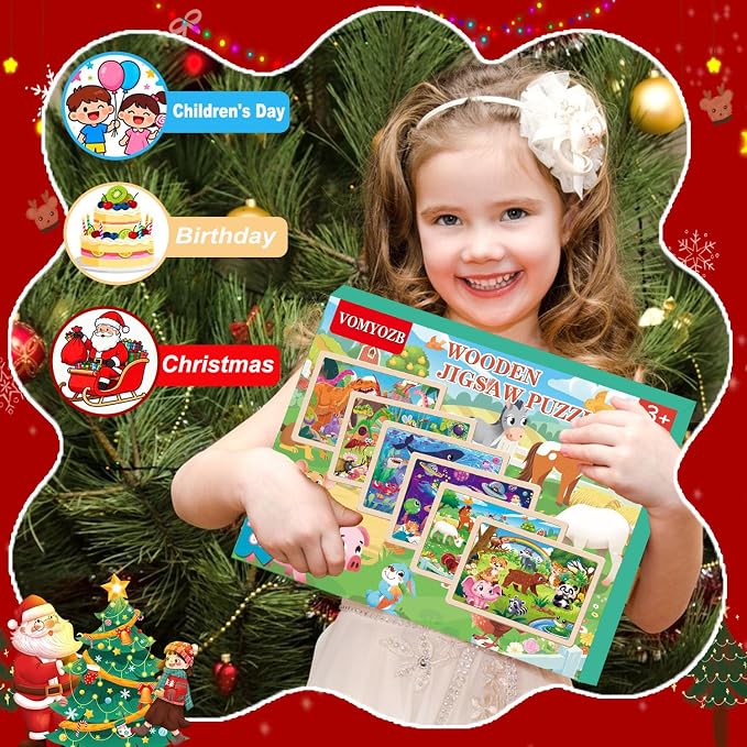 Wooden Puzzles for Kids Ages 4-6, 6 Packs 24 PCs Wood Dinosaur Animals Jigsaw Puzzles for Toddlers Ages 3-5, Preschool Educational Learning Puzzles Toys Gifts for Boys and Girls