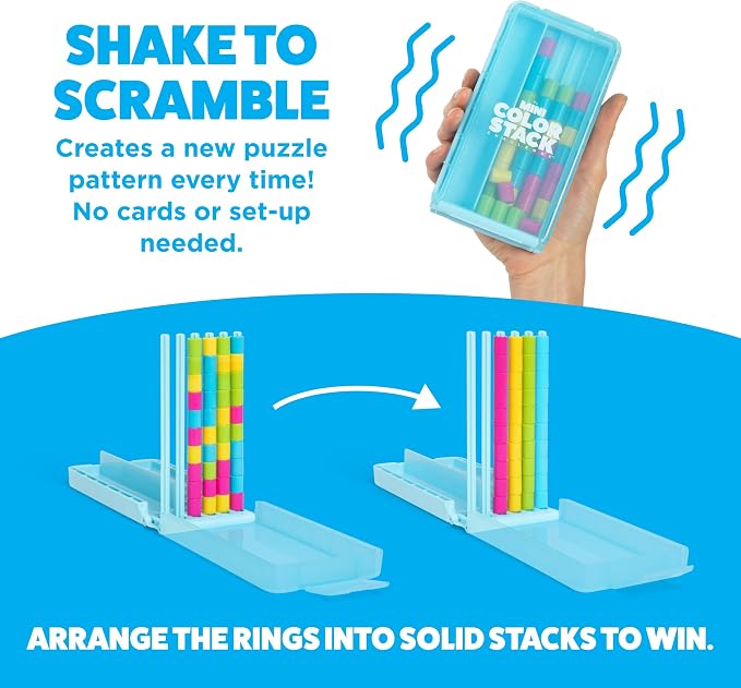 Mini Color Stack Challenge by Relatable - Shake It, Sort It, Solve It. A Solo-Play Travel Games Version of The Viral Color Stack Game for Ages 8+ – Includes 1 Travel Case and 40 Rings