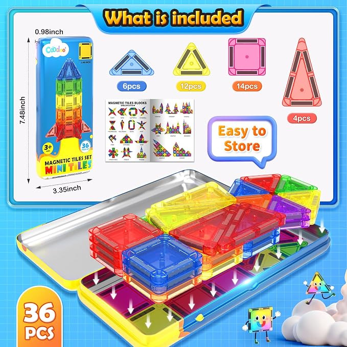 Magnetic Tiles Travel Essential Toys-Magnetic Blocks Building Kids Toys | Toddler Travel Toys, Travel Magnetic Tiles, Mini Magnetic Tiles, Classroom Must Haves, Outdoor STEM Toys, Montessori