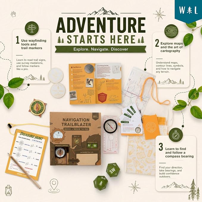 Navigation Trailblazer Adventure Kit New | Includes a map skills guide and waterproof dry bag, a STEM toy set for wayfinding skills, fun for adults and Kids ages 8+