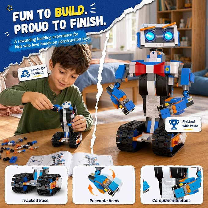 Robot Building Kit for Kids Ages 6-12, Remote Control STEM Coding Toy | 635-Piece Rechargeable Robot Kit, 5 APP Modes Control, Creative Programming, DIY Build Fun, Birthday gift for Boys and Girls
