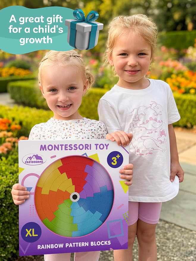 Montessori toys Wooden Pattern Blocks Tangrams for Kids 3-5 Years Old XL | Preschool Learning Activities, Color Sorting Stacking, Educational Games, Fine Motor Skills Development, baby girls and boys