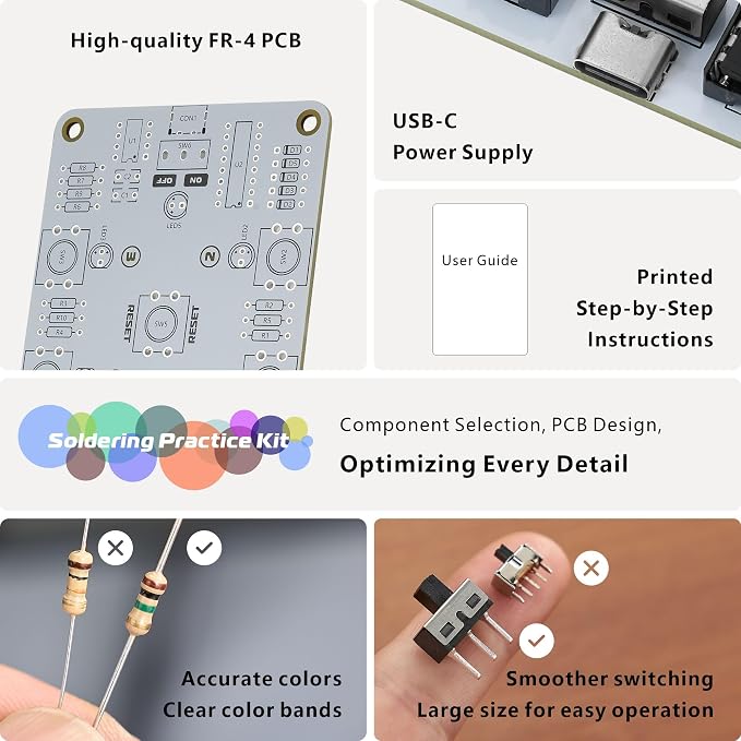 Soldering Practice Kit, 4-Player Buzzer Game for Beginners, DIY | Through-Hole Components, Extra-Large Pads, Ideal for STEM Projects