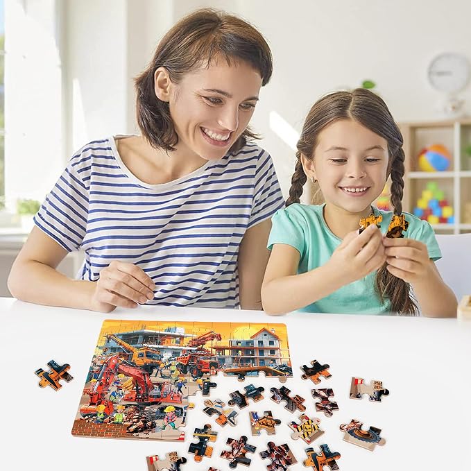 LELEMON Puzzles for Kids Ages 4-8 60 Piece Construction Site Puzzle for Kids Boys Girls Children Learning Educational Puzzls Portable Box Pack Toy