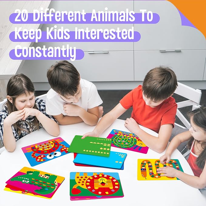 SpriteGru Foam Sticker Art Activity, 20 Animals with 1660 Foam Stickers in 10 Colors Fun with Foam DIY Activity Craft Kits Travel Game for Kids, Boys & Girls