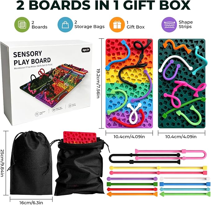 2 Pack Sensory Activity Board, Shape Matching Silicone Fidget Toy for Kids 3+, Quiet Airplane Travel Toy, Fine Motor Skills Toy, Birthday