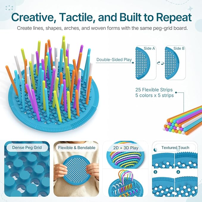 Silicone Sensory Activity Board for Toddlers Fine Motor Skills Fidget Toys | Kids calming noodles threading board eases anxiety ADHD autism portable classroom airplane office gift for adults all ages