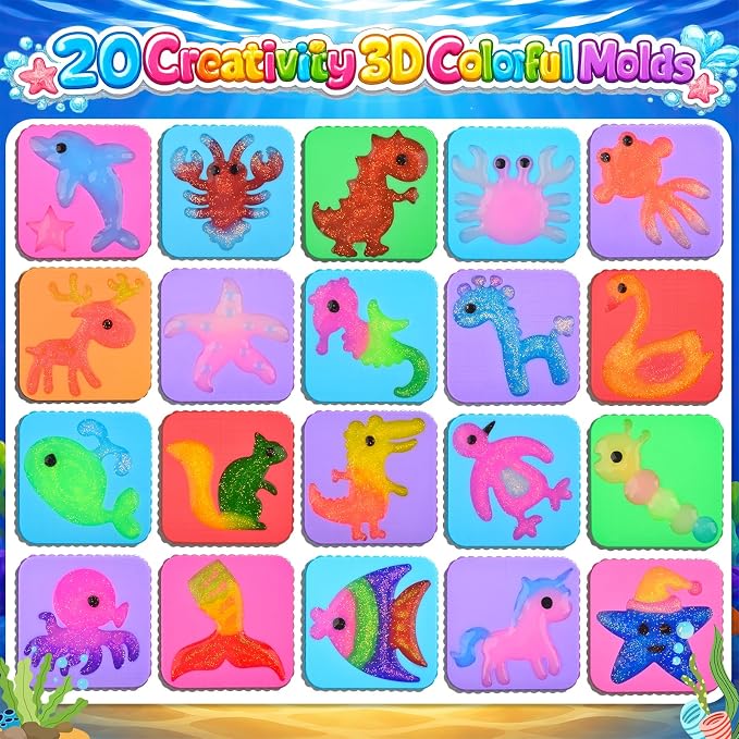 NiuSphere Magic Water Elf Toy Kit, 30 Gels & 20 Molds, Squishy Maker Set | Aqua Fairy Gel Kit, Make Your Own Squishy Water Pets, DIY Sensory Craft Kit, Party Favors & Birthday Gifts for Kids Ages 3+