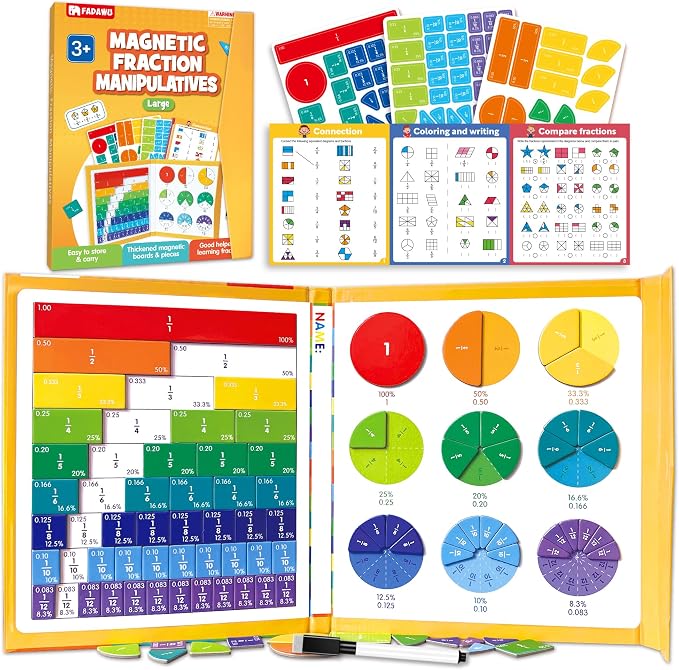 Large Magnetic Fraction Playbook Maths Manipulatives for Kids | Magnetic Fraction Educational Puzzle with Tiles & Circles, Montessori Fraction Learning Toys for Elementary School Children