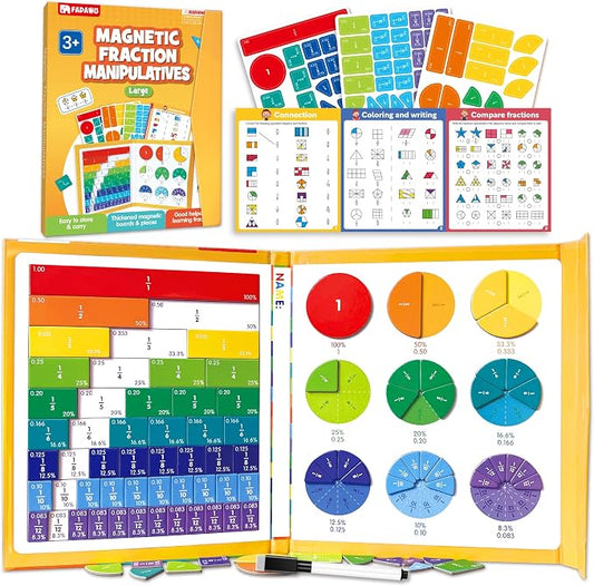 Large Magnetic Fraction Playbook Maths Manipulatives for Kids | Magnetic Fraction Educational Puzzle with Tiles & Circles, Montessori Fraction Learning Toys for Elementary School Children