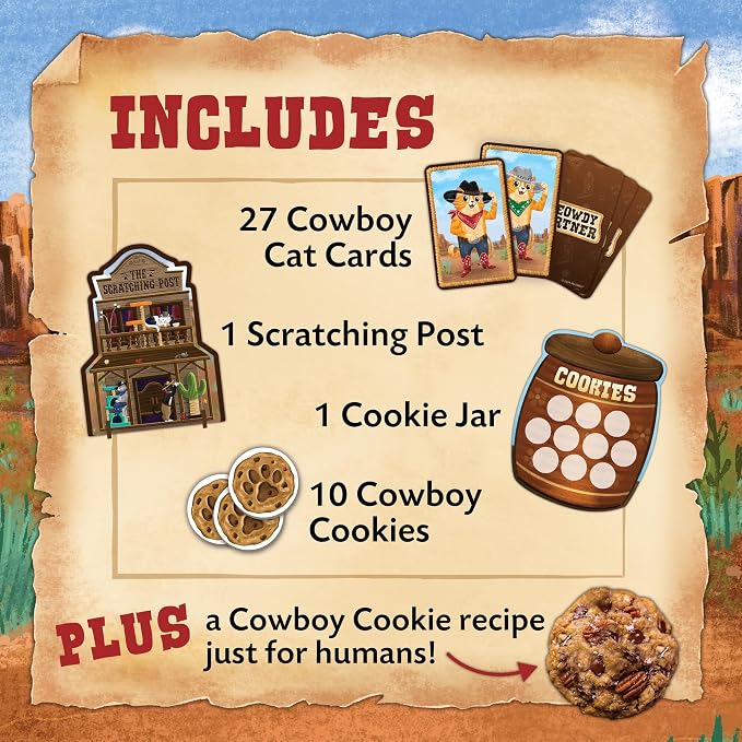 Peaceable Kingdom Meowdy Partner Cooperative Matching Game | A cooperative game where players team up to win together. Includes 27 cowboy cat cards and 1 scratching post. Ages 3+.