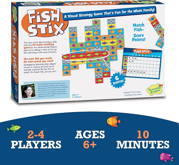 Peaceable Kingdom Fish Stix Award-Winning Strategy Board Game | Kids Ages 6+ Color & Pattern Matching Family Game Night Cooperative Game 2-4 Players Educational Gift for Boys & Girls