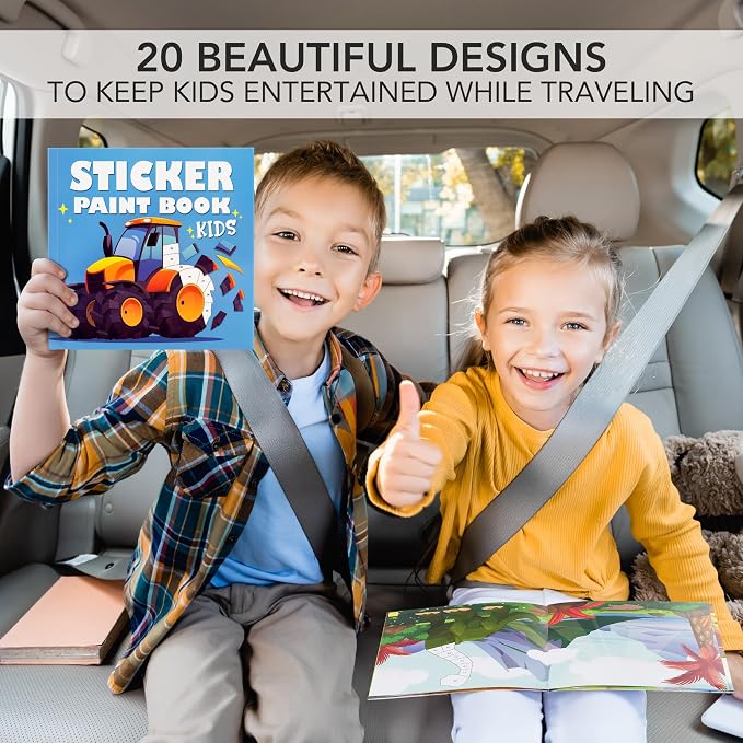 Fun Paint with Sticker Books for Kids Set of 2 - Vibrant Themes, Ages 4-8 | Entertaining Sticker Activity Keeps Kids Busy - Perfect Puzzle to Learn Shapes and Numbers at Home or Travelling